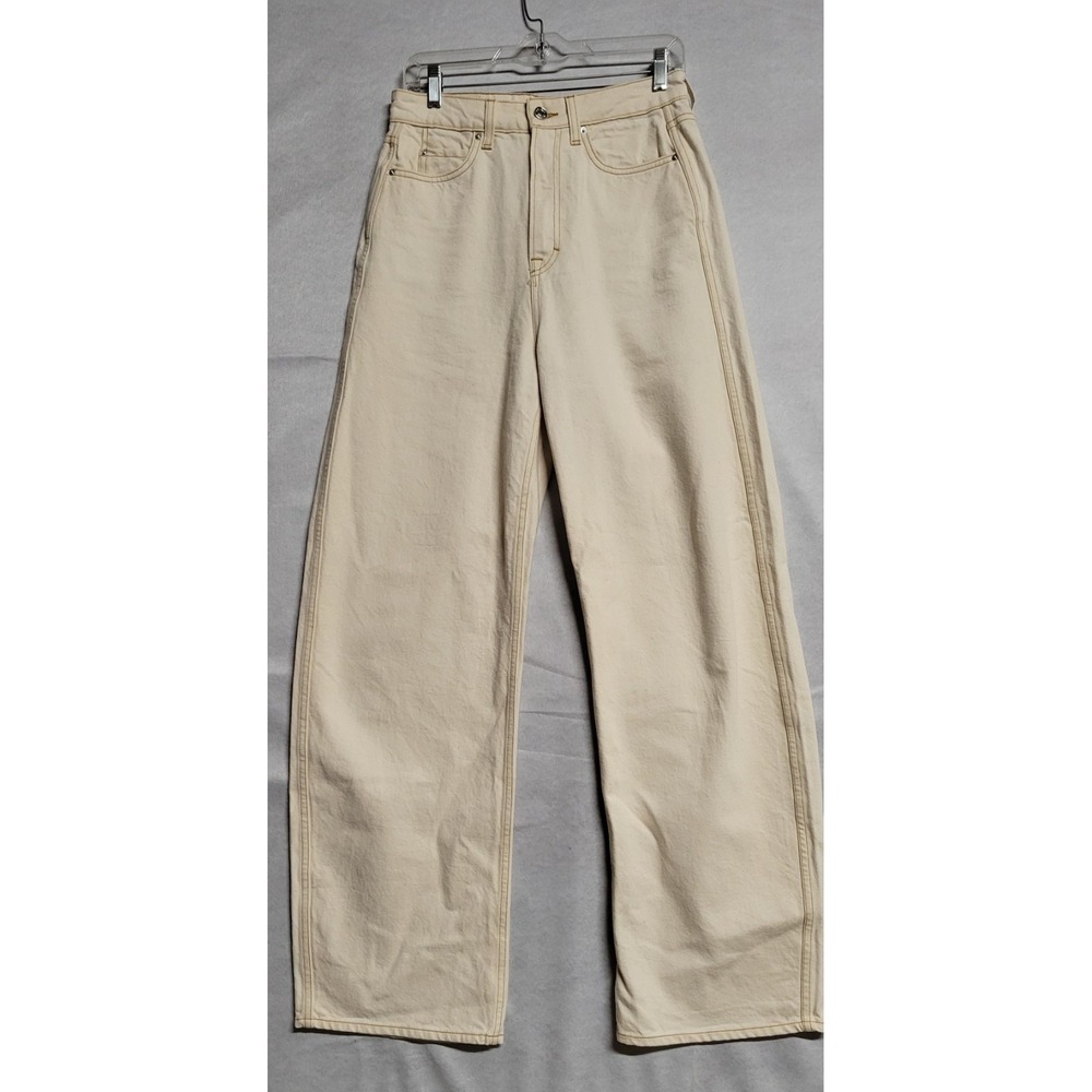 Cream Tan Stitching Ultra High Rise Curve The Austen Grlfrnd Wide Leg Jeans Sz 6